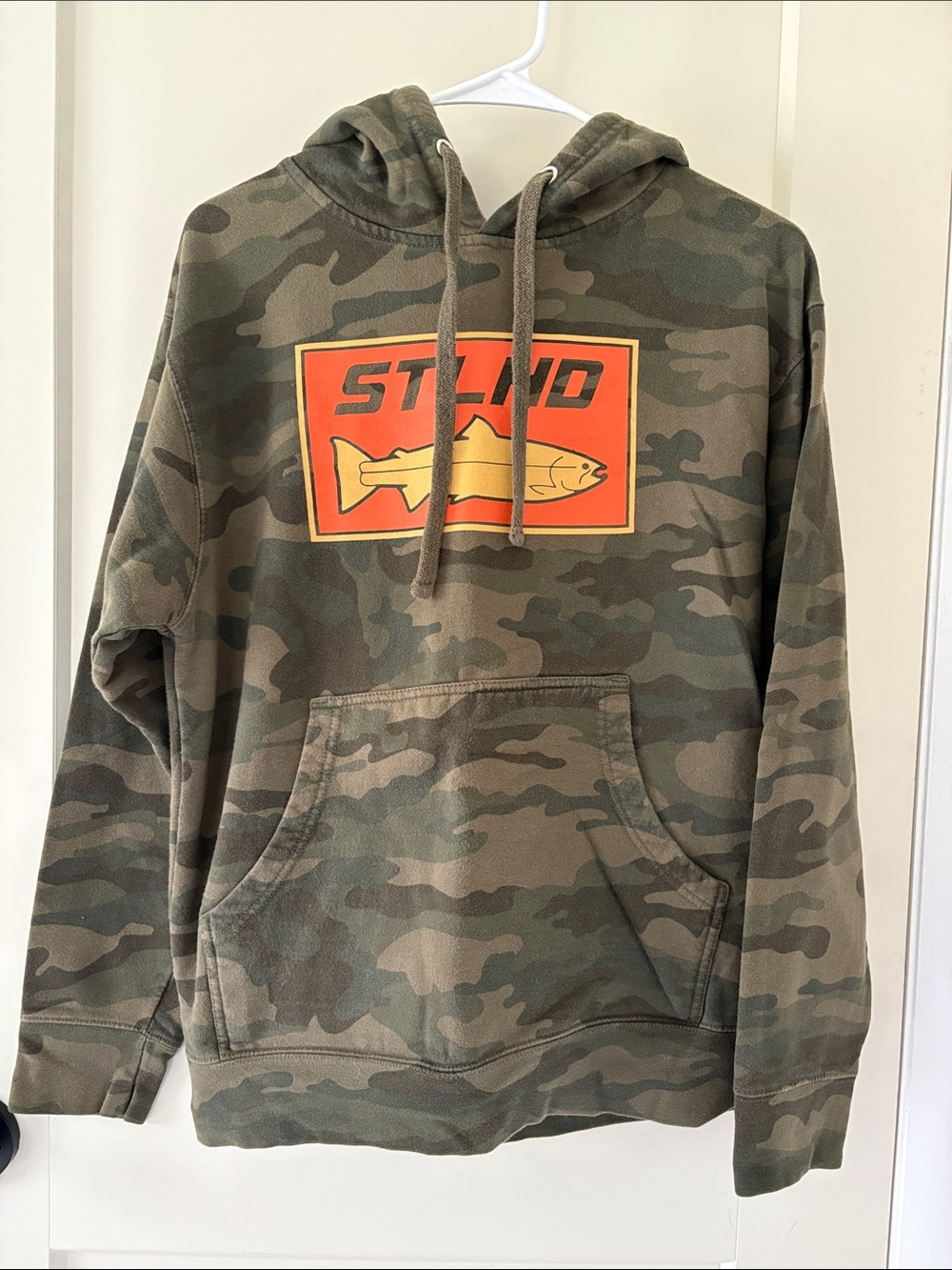 Women’s STLHD Camo Hooded Sweatshirt with Orange Fish Logo